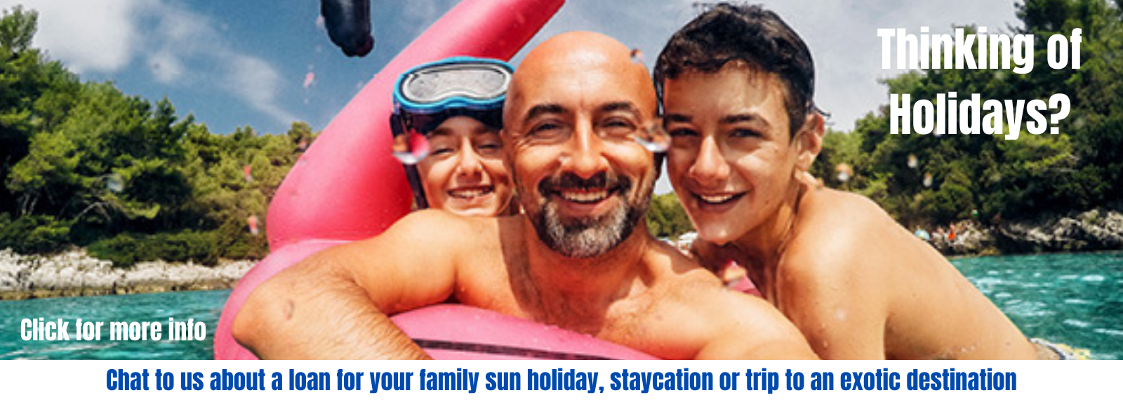 Blackrock Credit Union image promoting holiday loans showing happy family enjoying sun holiday in the water